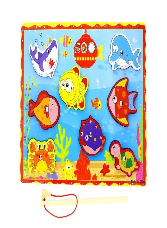 Quasar Wooden Magnetic Fishing Sea Animals Cartoon Shape Game Educational Non Toxic Eco-Friendly Function Fish catching Game for Kids Best for Gift - Multicolor (Magnetic Fish Game 2) - Image 1